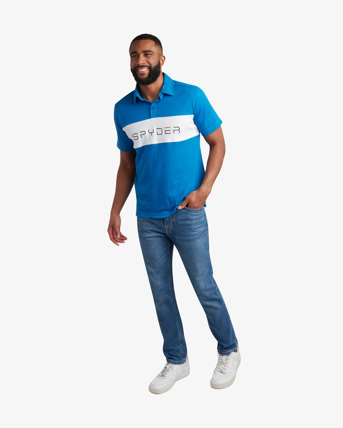 Men's Short Sleeve Color Block Polo - Cobalt