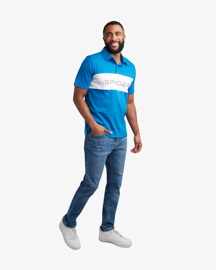 Men's Short Sleeve Color Block Polo - Cobalt