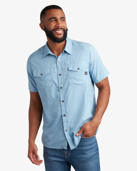 Men's Short Sleeve Mini Check Polo - Cobalt