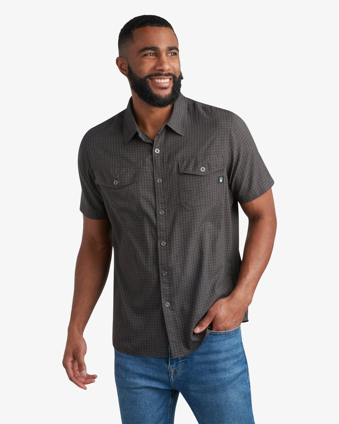 Men's Short Sleeve Mini Check Polo - Heather Black