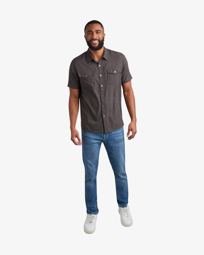 Men's Short Sleeve Mini Check Polo - Heather Black