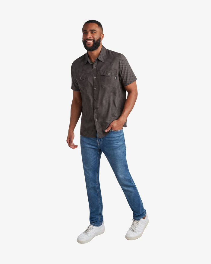 Men's Short Sleeve Mini Check Polo - Heather Black