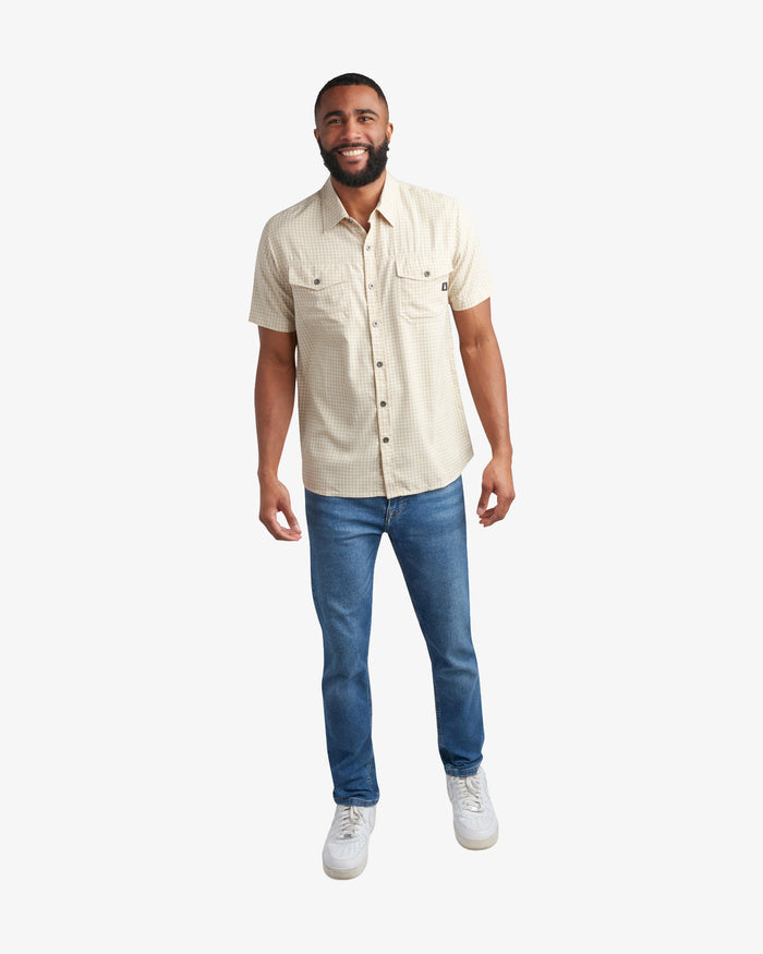 Mens Short Sleeve Mini Check Polo - Khaki