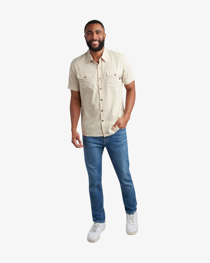 Mens Short Sleeve Mini Check Polo - Khaki