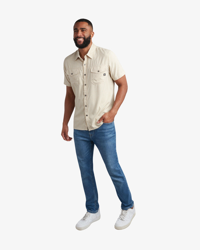 Mens Short Sleeve Mini Check Polo - Khaki