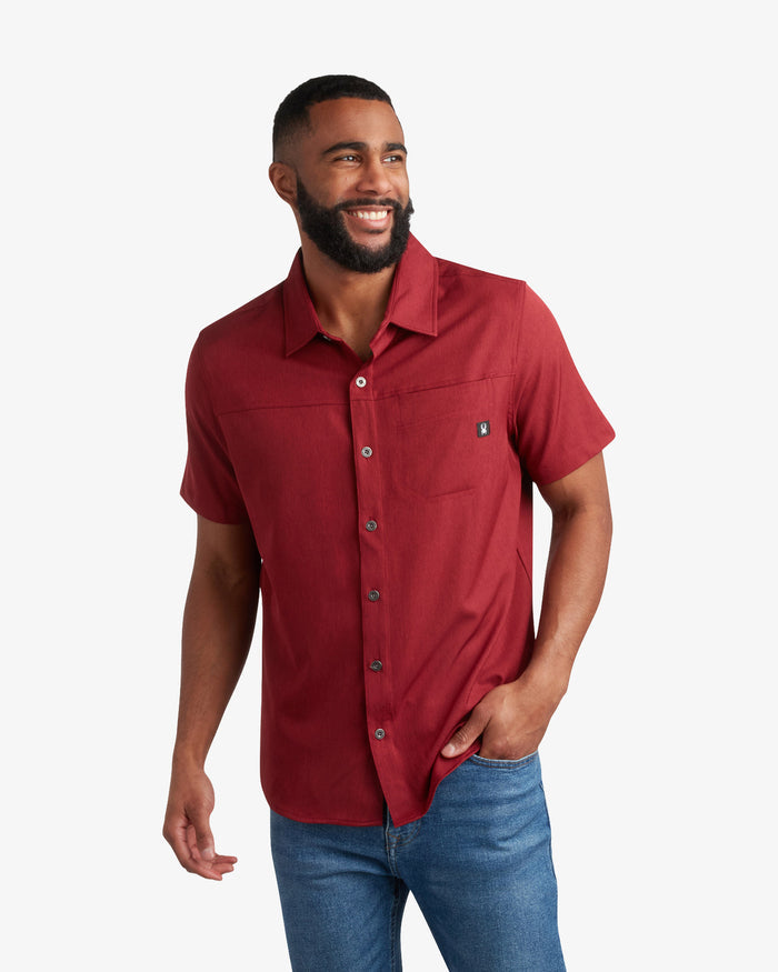 Men's Short Sleeve Mini Stripe Polo - Pomegranate