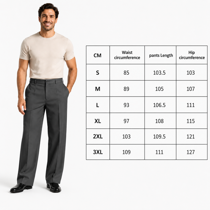 Breathable men's suit pants with wrinkle-resistant fabric and a balanced straight fit for business meetings, dinners, travel.