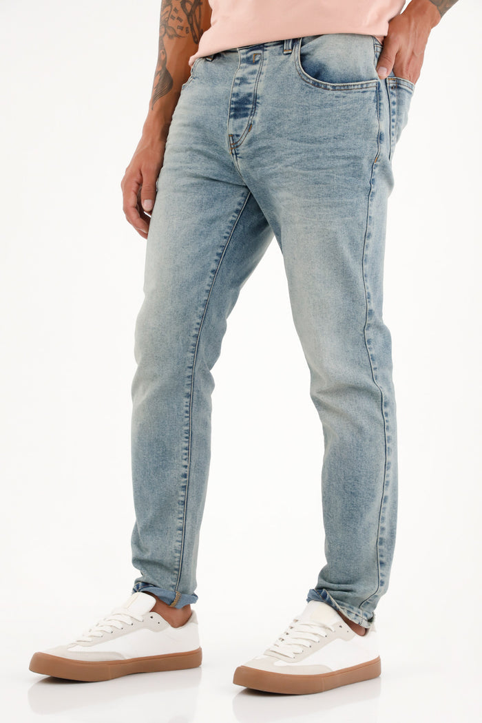 Men's Super Skinny Mid-Rise Jeans with 3D Wrinkles