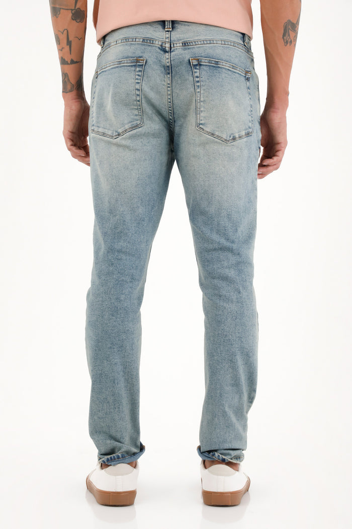 Men's Super Skinny Mid-Rise Jeans with 3D Wrinkles