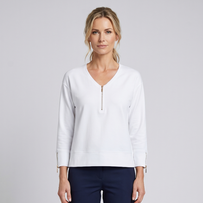 Micha L/S Sleeve Zip Top - White