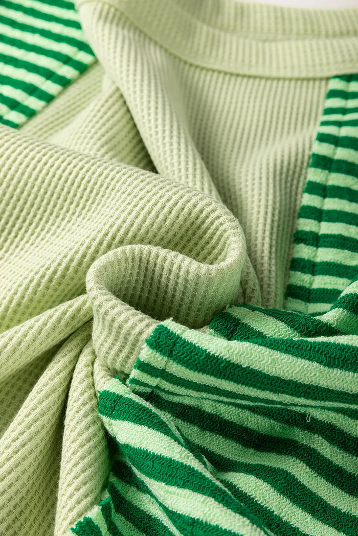 Mint Green Striped Patchwork Textured Colourblock 3/4 Sleeve Knit Top - Tops/Tops & Tees