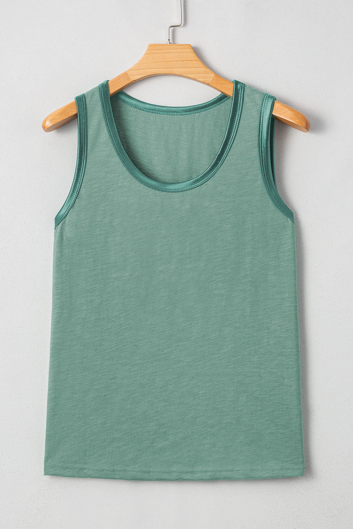Mist Green Metallic Sheen Edge Scoop Neck Sleeveless Top - Tops/Vest Tops