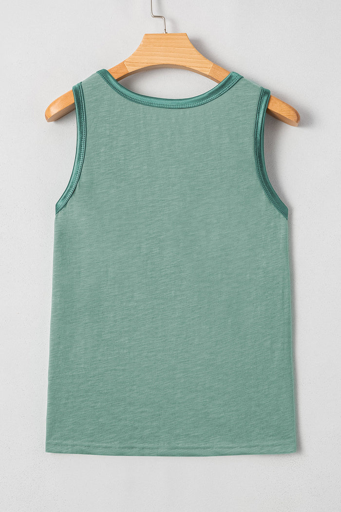 Mist Green Metallic Sheen Edge Scoop Neck Sleeveless Top - Tops/Vest Tops