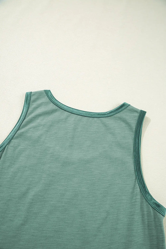 Mist Green Metallic Sheen Edge Scoop Neck Sleeveless Top - Tops/Vest Tops