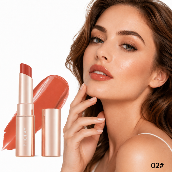 Hydrating PHOFAY lipstick in rose gold packaging for polished everyday makeup