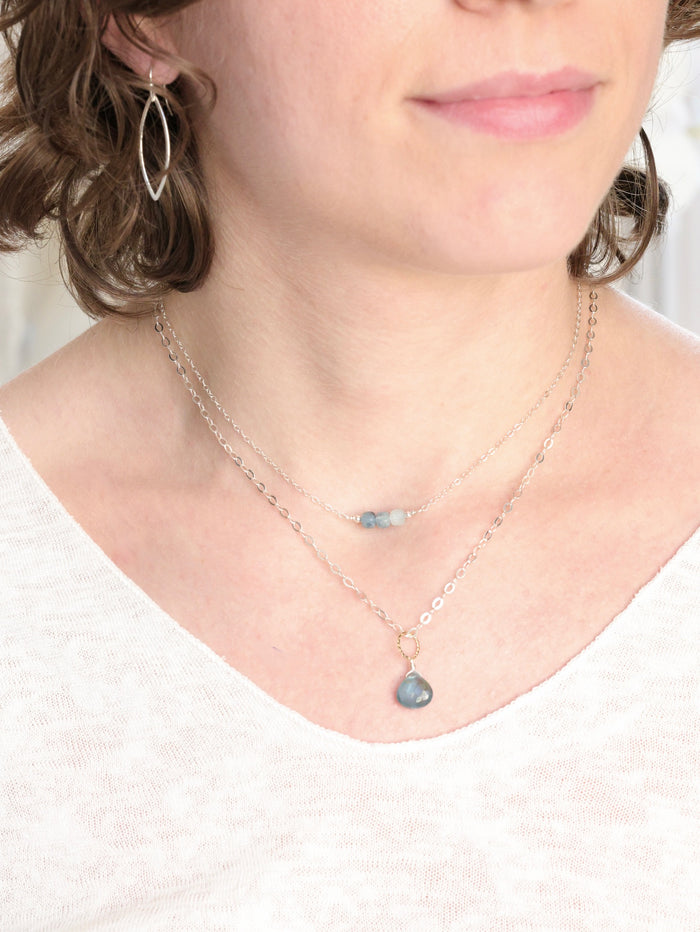 Myra Dark Aquamarine Silver and Gold nh Necklace