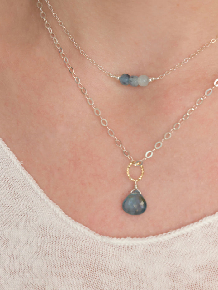 Myra Dark Aquamarine Silver and Gold nh Necklace