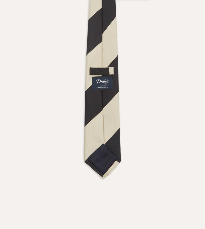 Navy and Ecru Broad Stripe Silk Tipped Tie