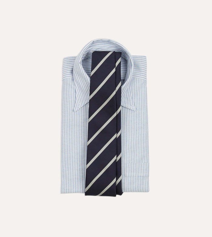 Navy and Ecru Stripe Repp Silk Tie