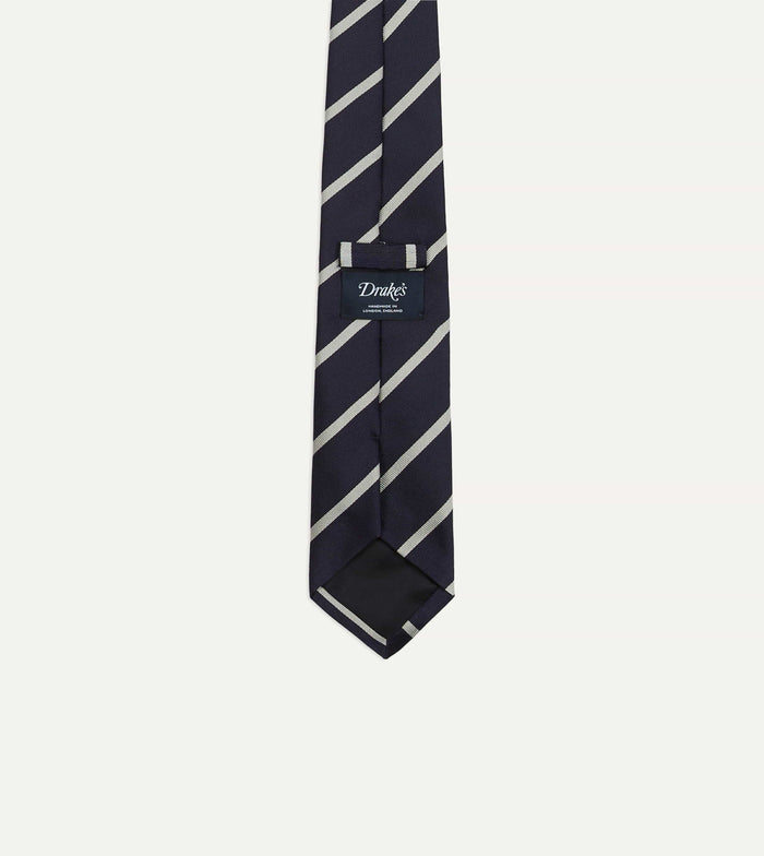 Navy and Ecru Stripe Repp Silk Tie