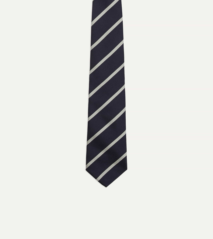 Navy and Ecru Stripe Repp Silk Tie