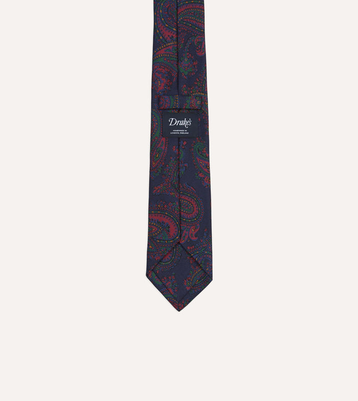 Navy Big Paisley Print Madder Silk Self-Tipped Tie