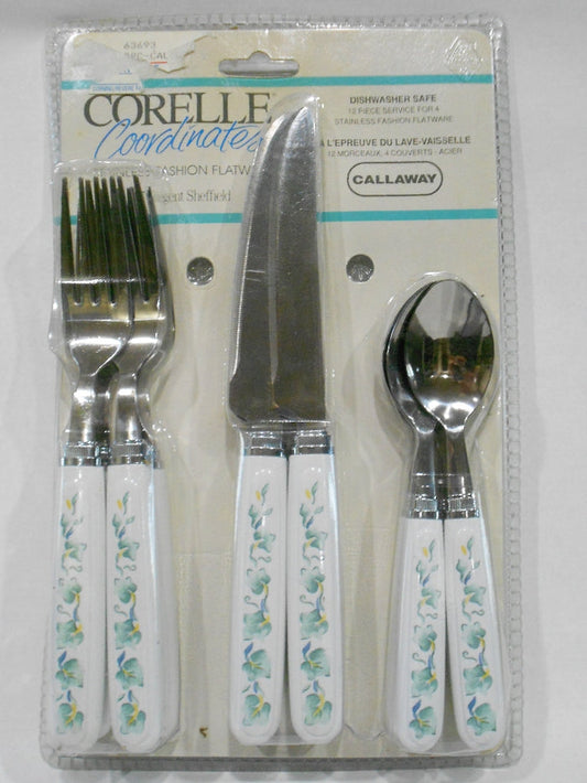 ❤️ NEW 12-pc Corelle CALLAWAY FLATWARE SET Regent Sheffield Stainless Green Ivy