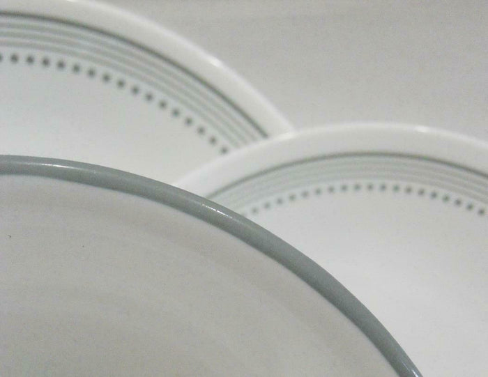 NEW 16-pc Corelle MYSTIC GRAY Dinnerware Set BORDER of SOFT GREY BANDS & DOTS