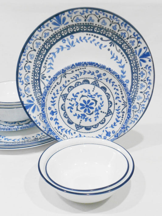 ❤️ NEW 16-pc Corelle PORTOFINO Dinnerware Set w/10-oz Dessert Bowls *Italian Blue Tiles