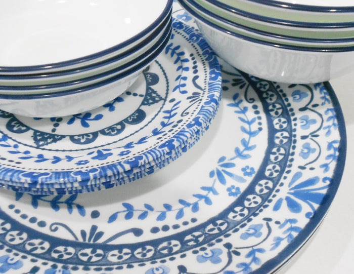 ❤️ NEW 16-pc Corelle PORTOFINO Dinnerware Set w/10-oz Dessert Bowls *Italian Blue Tiles