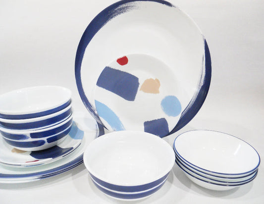 *NEW 16-pc Corelle VIVID SPLASH DINNERWARE SET Bold Blue Paint Brushstrokes