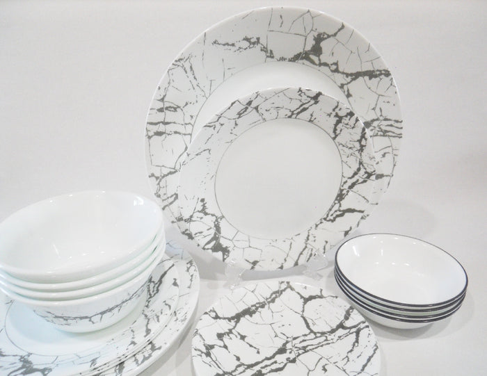 *NEW 20-pc Corelle STONE GREY DINNERWARE SET *Silver Gray Marble Asher Ribbons