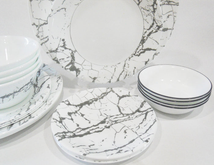 *NEW 20-pc Corelle STONE GREY DINNERWARE SET *Silver Gray Marble Asher Ribbons