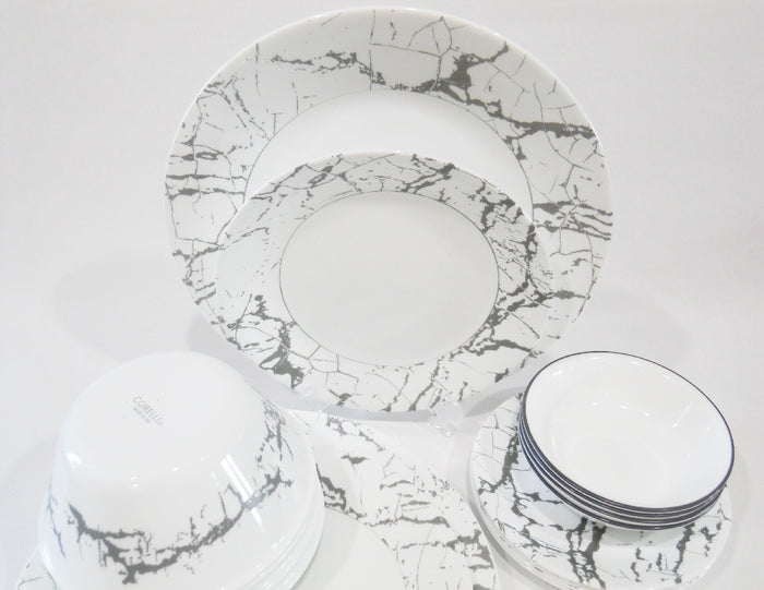 *NEW 20-pc Corelle STONE GREY DINNERWARE SET *Silver Gray Marble Asher Ribbons