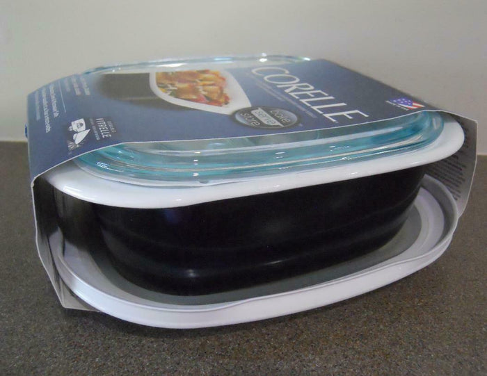 New 3-pc Corelle 1.5 Qt BLACK Simplylite BAKE SERVE STORE Casserole Dish & Covers