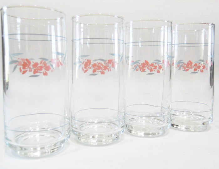 *NEW 4 Corelle SILK BLOSSOMS 14-oz GLASSES Iced Tea Cooler Tumblers *Pink Floral