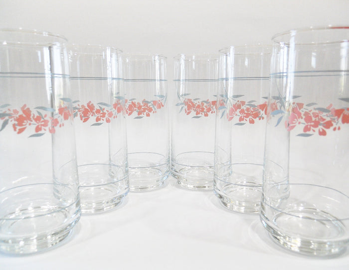 *NEW 6 Corelle SILK BLOSSOMS 14-oz GLASSES Iced Tea Cooler Tumblers *Pink Floral