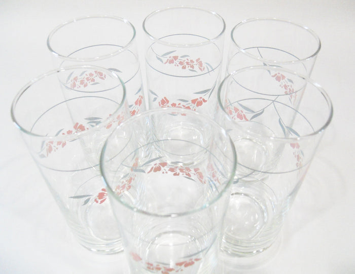 *NEW 6 Corelle SILK BLOSSOMS 14-oz GLASSES Iced Tea Cooler Tumblers *Pink Floral