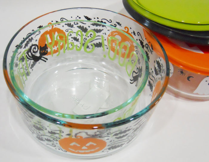 New 6-pc Pyrex HALLOWEEN Storage Bowl Set Trick or Treat Spiders Pumpkins Ghosts
