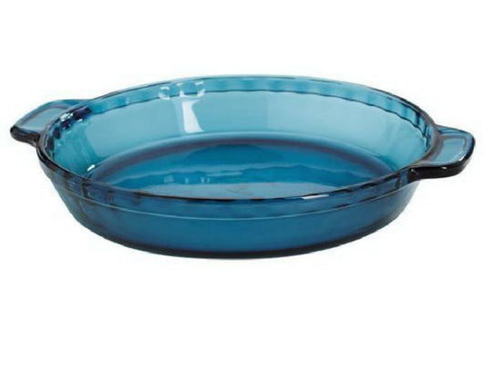 *NEW Anchor Hocking RIO COASTAL BLUE 9.5" PIE PLATE Deep Dish Quiche Crimped Rim
