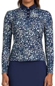 New Bad Birdie Women's Long Sleeve Super Duper Bloom Polo - Dark Navy