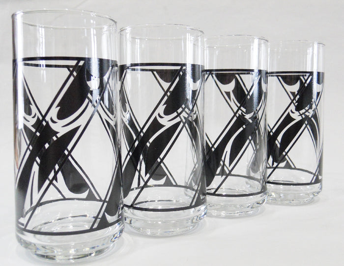 *NEW Corelle 4 LYRICS 16-oz GLASSES Cooler Iced Tea Tumblers *Black Tulip Floral