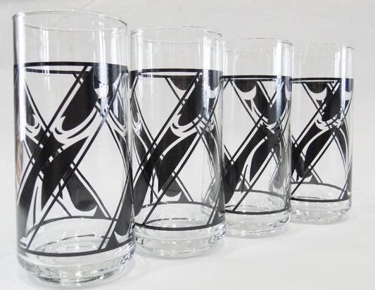 *NEW Corelle 4 LYRICS 16-oz GLASSES Cooler Iced Tea Tumblers *Black Tulip Floral