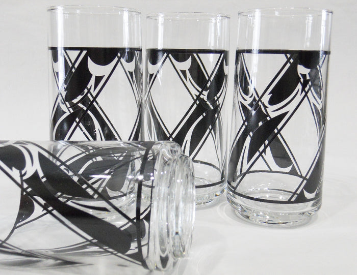 *NEW Corelle 4 LYRICS 16-oz GLASSES Cooler Iced Tea Tumblers *Black Tulip Floral