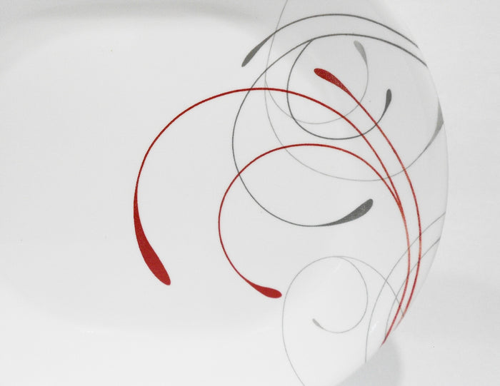 ❤️ NEW Corelle SPLENDOR 12.25" x 10" SERVING PLATTER *Energetic RED GRAY Scrolls