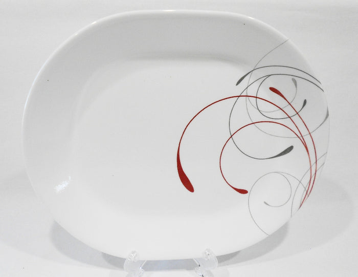 ❤️ NEW Corelle SPLENDOR 12.25" x 10" SERVING PLATTER *Energetic RED GRAY Scrolls