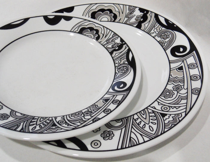 *NEW Corelle Vive NOUVEAU Choose: DINNER or LUNCH PLATE Black Grey White Paisley