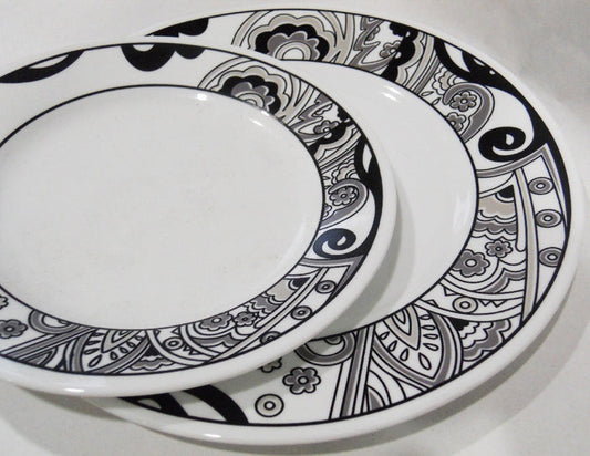 *NEW Corelle Vive NOUVEAU Choose: DINNER or LUNCH PLATE Black Grey White Paisley