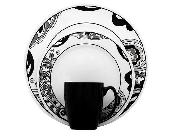 *NEW Corelle Vive NOUVEAU Choose: DINNER or LUNCH PLATE Black Grey White Paisley