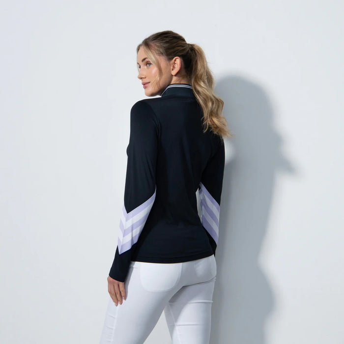 New Daily Sports Bari Dark Navy Lavender Stripe Long Sleeve Golf Top MSP$138
